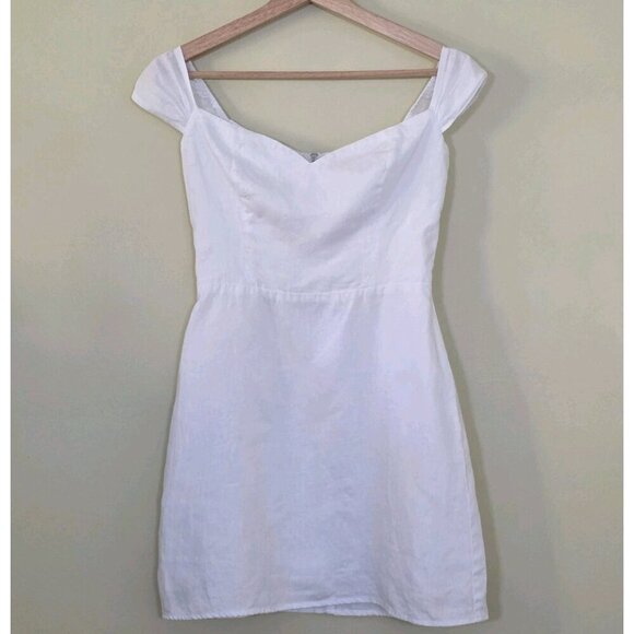 Reformation Linen Mini Dress Sz 2 White Smoked Back Lined Sleeveless Monochrome - Picture 14 of 15